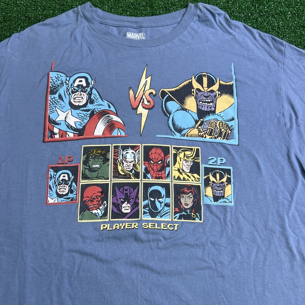 Marvel Player Select Captain America V Thanos Pixel Blue‎ T-Shirt Mens Size XL